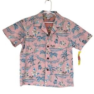 Bishop St Kids Hawaiian Aloha Shirt Size 8 Pink Floral Hula Dancers VTG NWT
